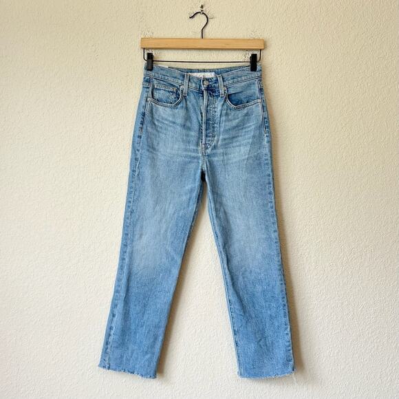 FRANK & EILEEN Monaghan Jeans Blue Denim High Rise Mom Ankle Frayed